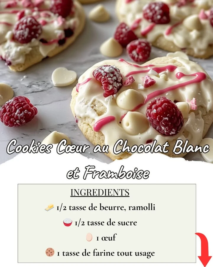 Craquez pour ces Cookies Cœur au Chocolat Blanc et Framboise, une alliance parfaite de douceur et d'acidité. Une recette gourmande idéale pour les amateurs de sucré !