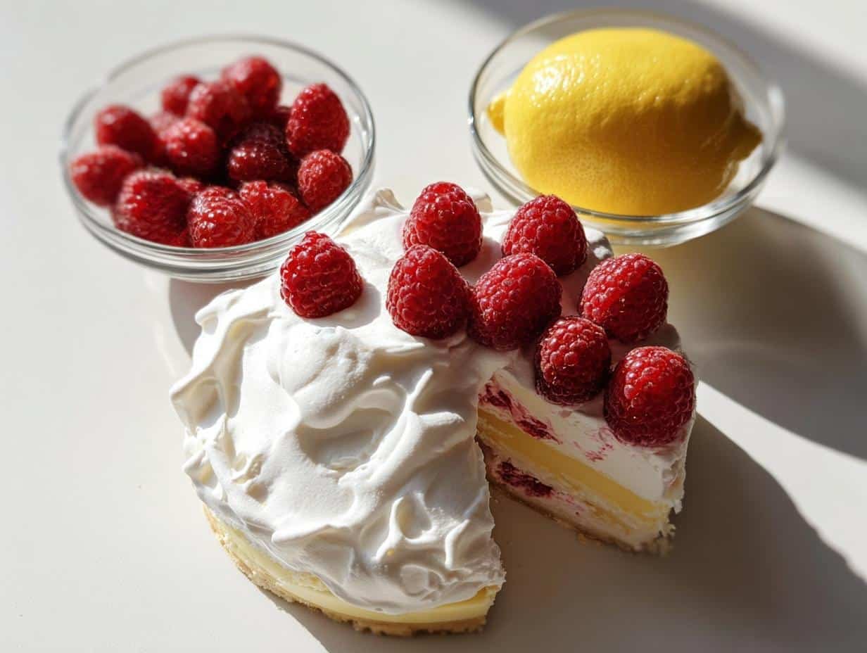 Lemon Raspberry Meringue Cheesecake