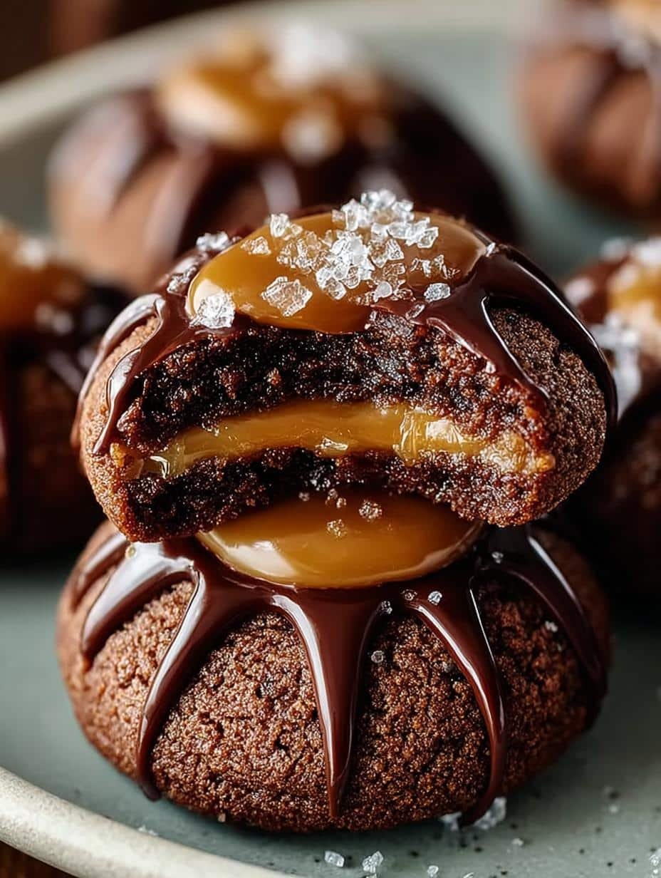 Delicious Chocolate Caramel Thumbprint Cookies Recipe - Chocolate Caramel Thumbprint Cookies - main visual representation