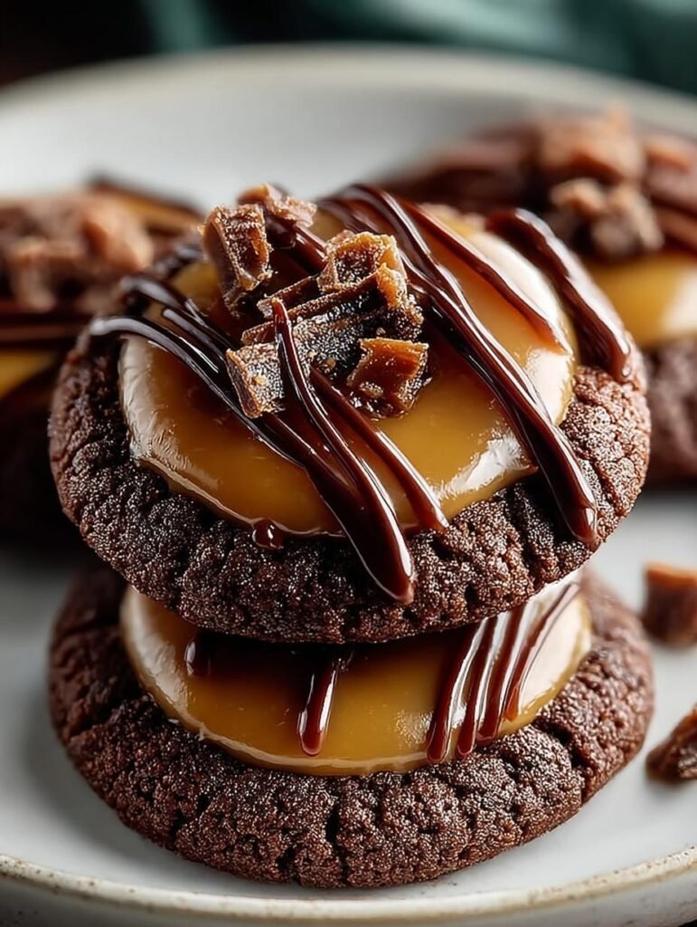 Chocolate Caramel Thumbprint Cookies