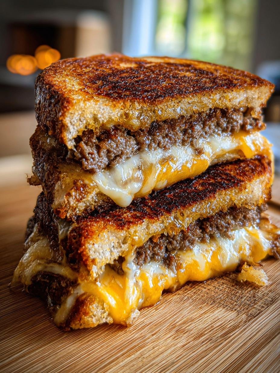 Grilled Cheese Patty Melts: Delicious 20-Min Meal - Close-up of melted cheese inside a grilled cheese patty melt