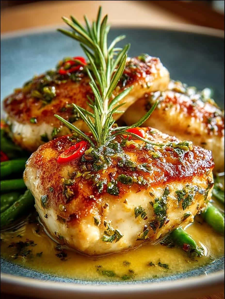 Delicious Mary Berry Dijon Chicken garnished with parsley