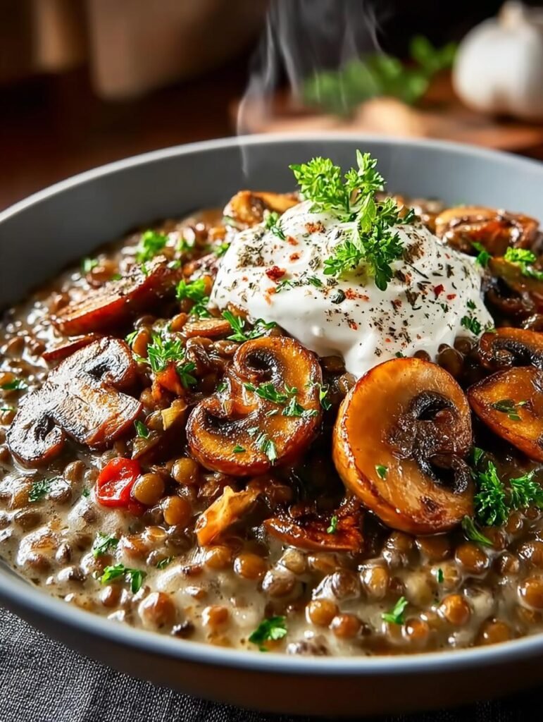Mushroom Lentil Stroganoff