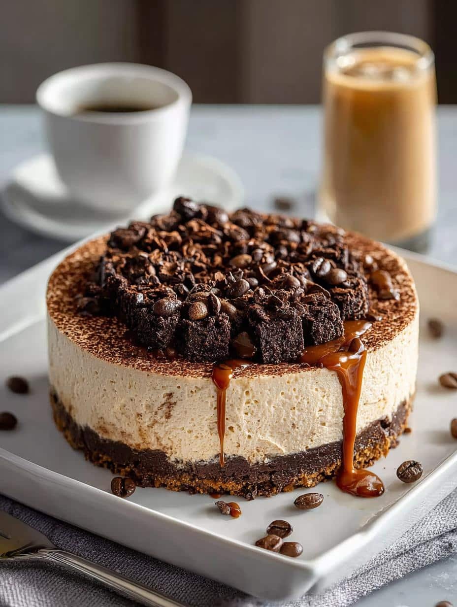 Decadent Espresso Cheesecake with Chocolate Ganache - Espresso Cheesecake - main visual representation
