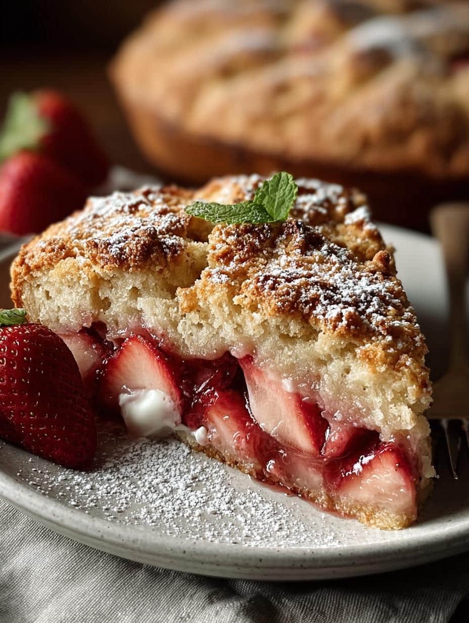 Gooey Strawberry Rhubarb Sourdough Cobbler Delight - Gooey Strawberry Rhubarb Sourdough - additional detail
