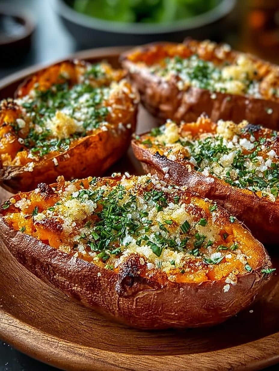 Crispy Garlic Parmesan Sweet Potato Wedges Recipe - Garlic Parmesan Sweet Potato - main visual representation