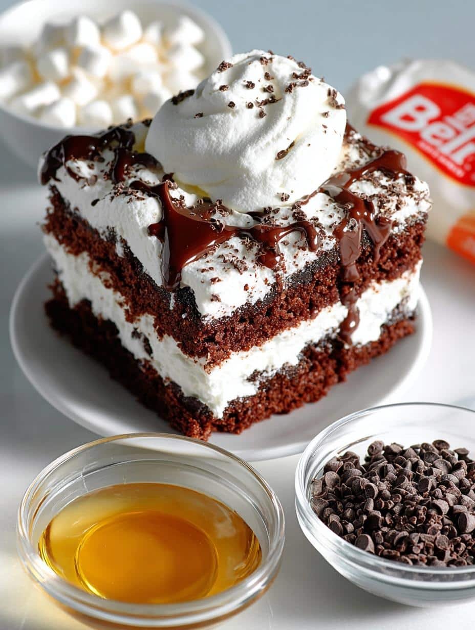 Marshmallow Chocolate Poke Cake