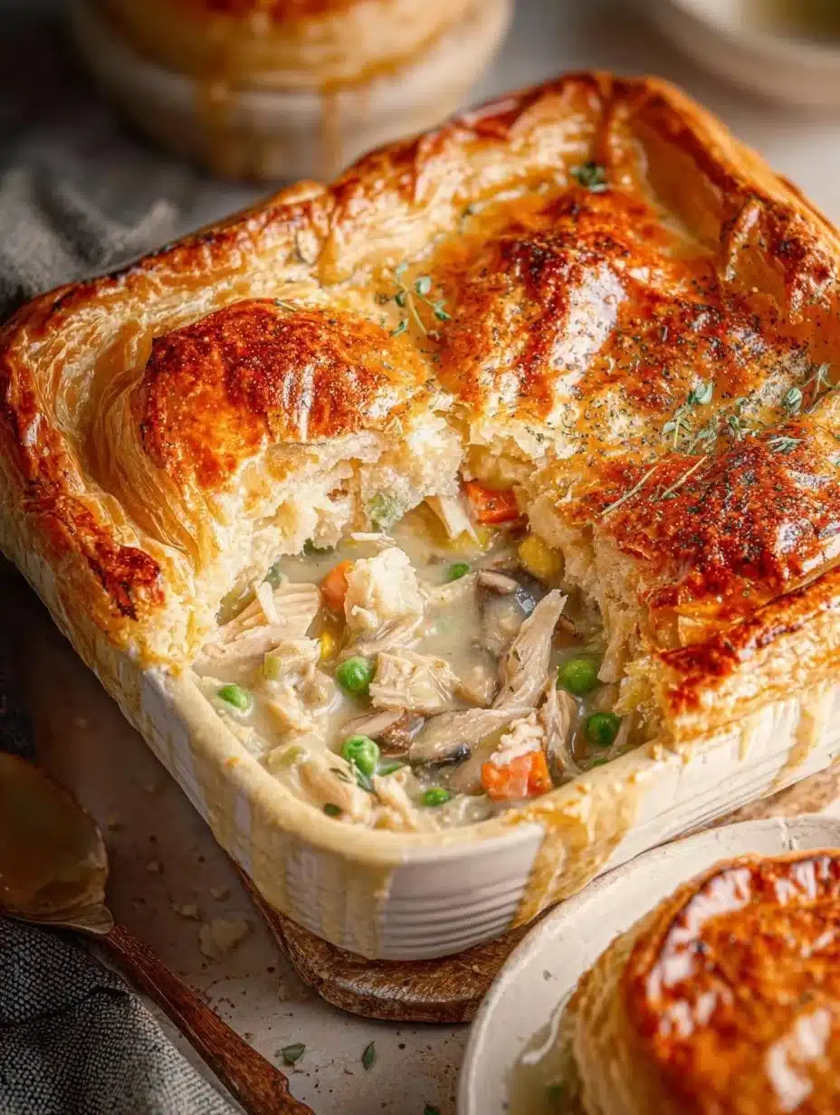 Homemade Chicken Pot Pie Casserole served in a bowl.