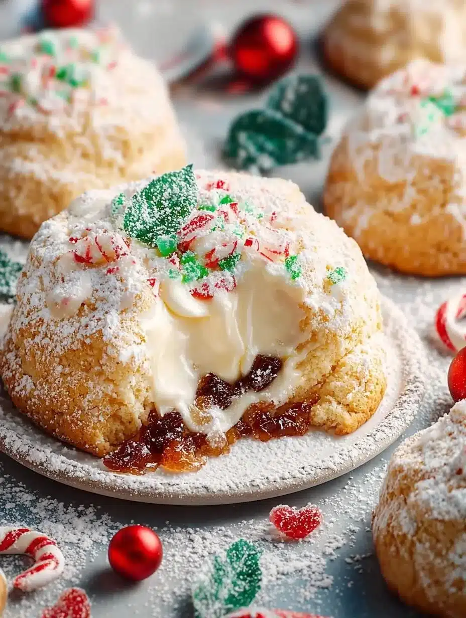 Delicious Christmas ooey gooey butter cookies on a festive plate