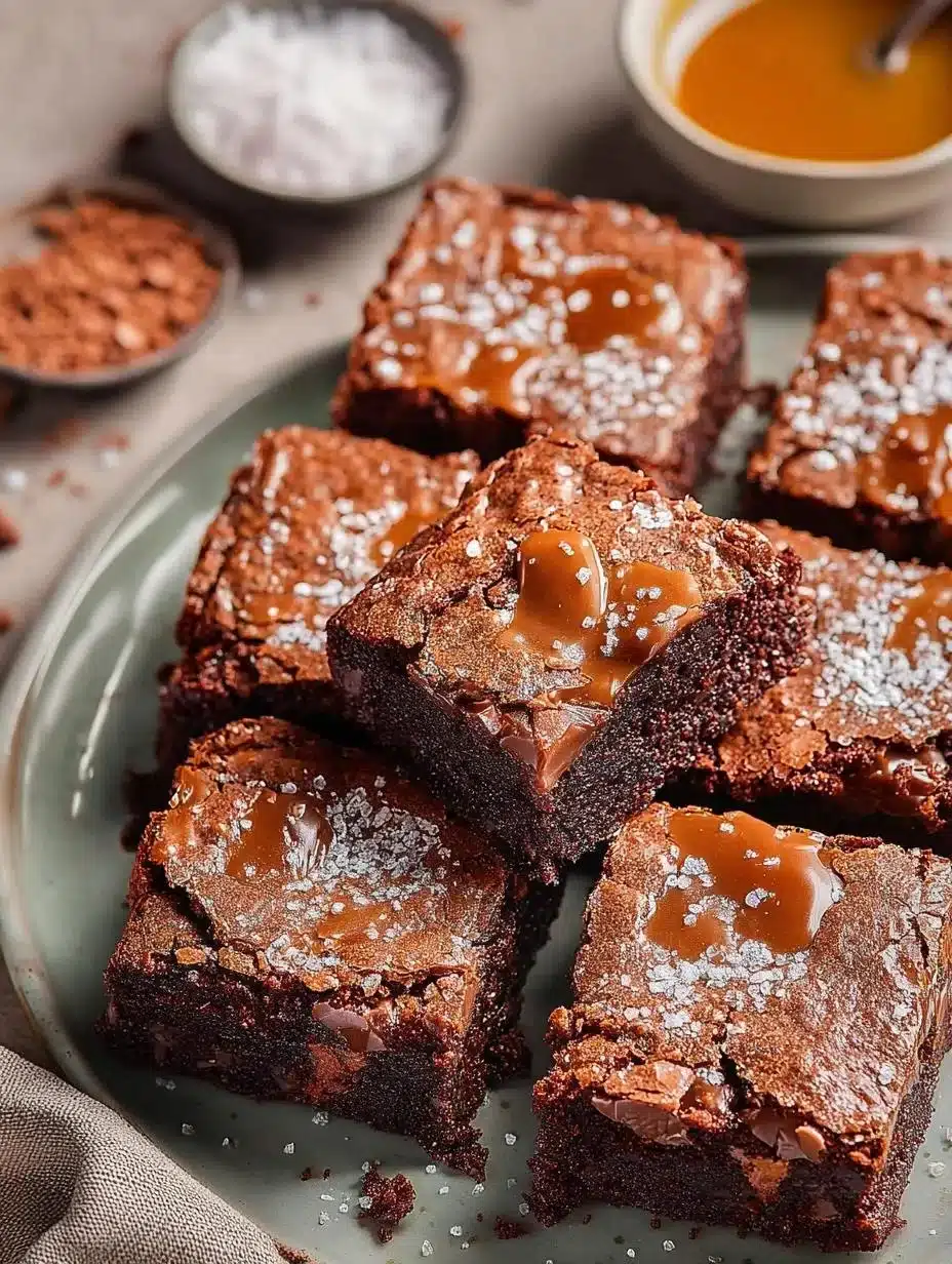 Fudgy Rolo brownies with melted caramel and rich chocolate topping