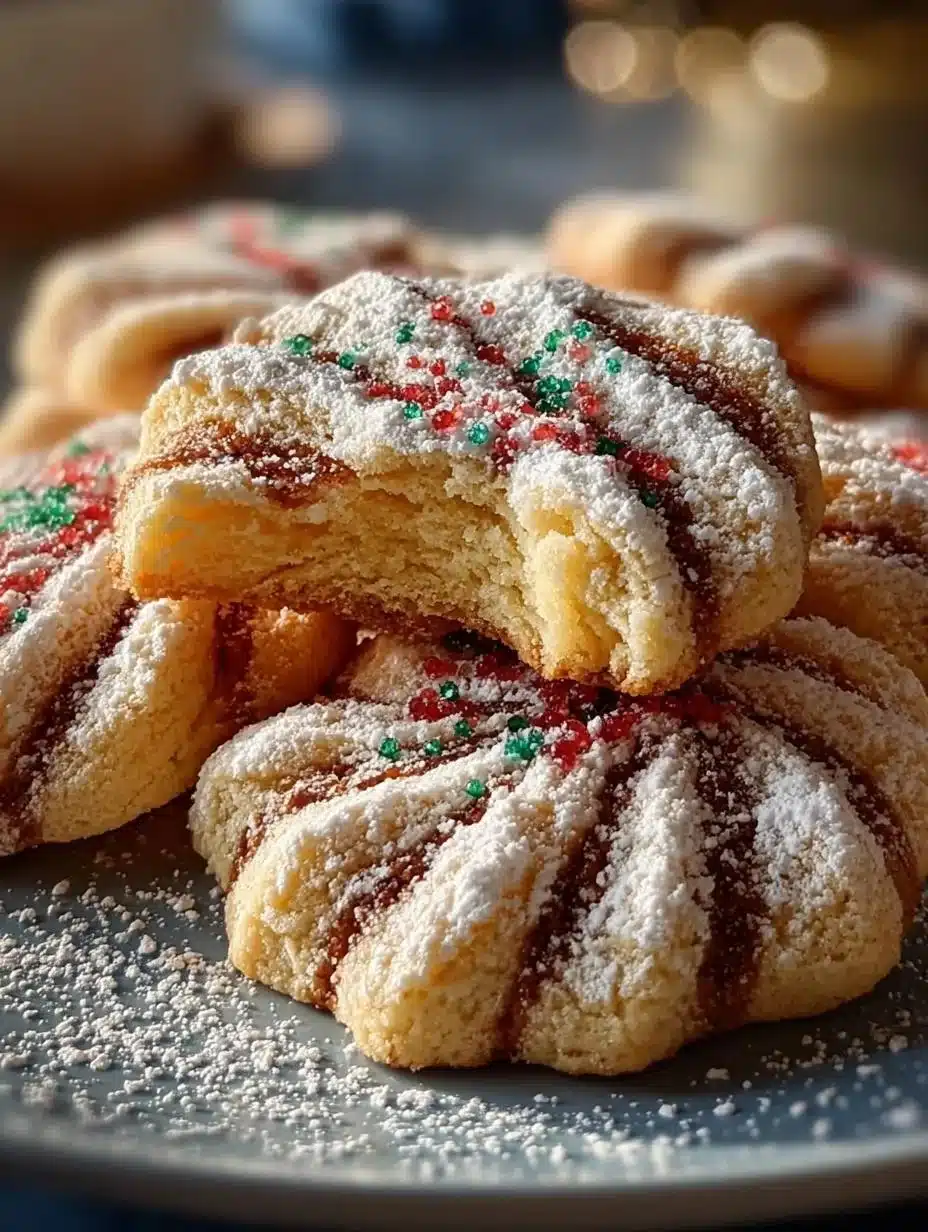 Twisted Christmas Cookies decorated with festive icing and sprinkles
