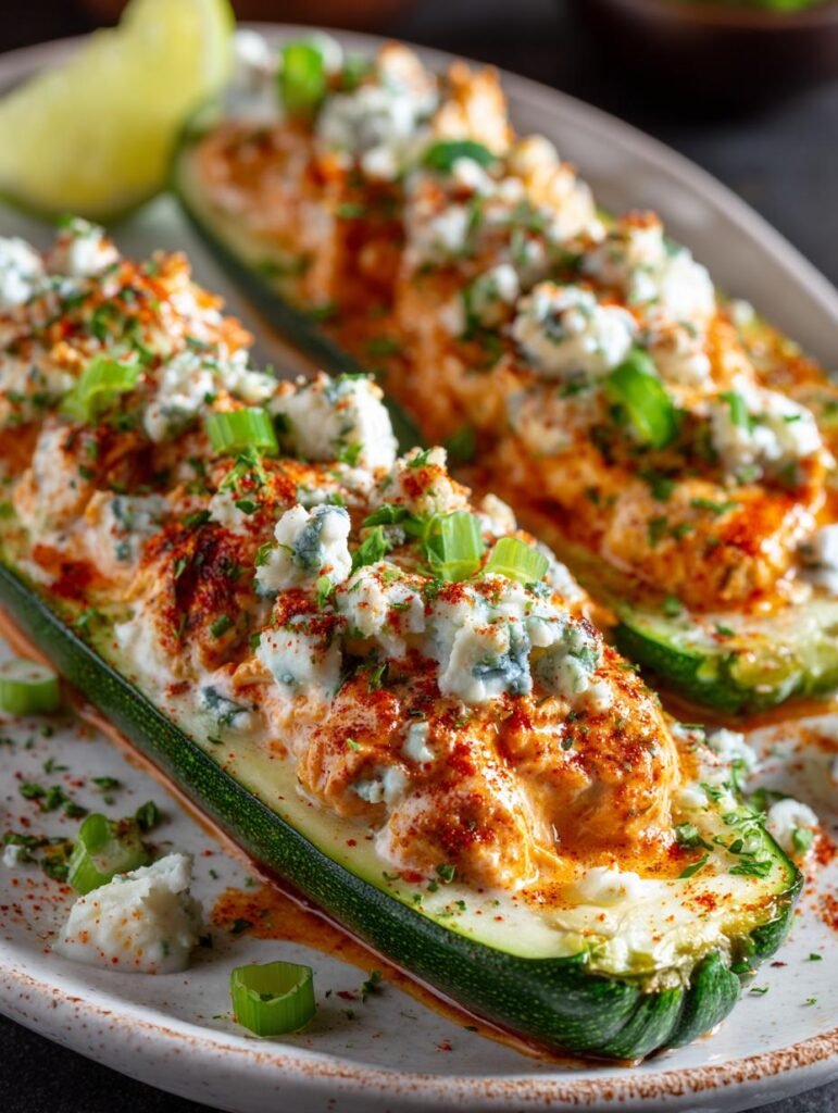 Buffalo Chicken Zucchini Boats