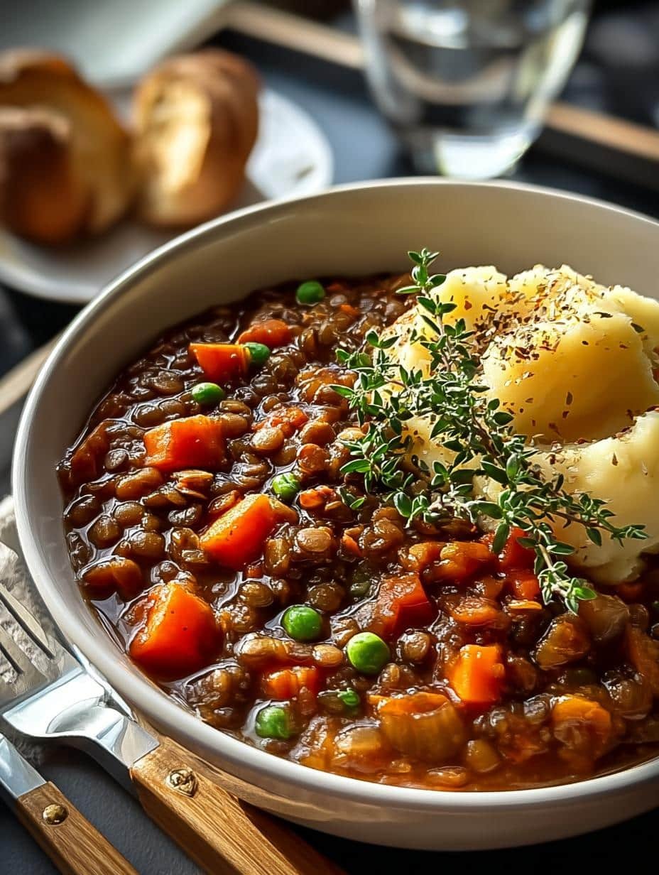 Comforting Lentil Stew with Creamy Mashed Potatoes - Comforting Lentil Stew with - additional detail