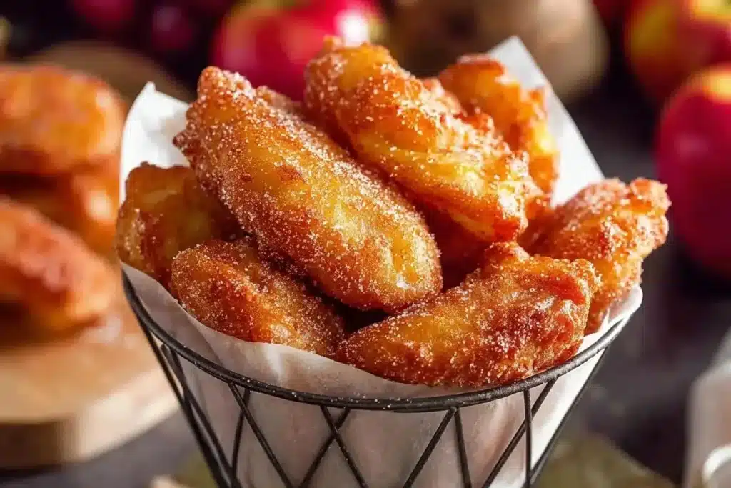 Air fryer cinnamon apple wedges served in a bowl
