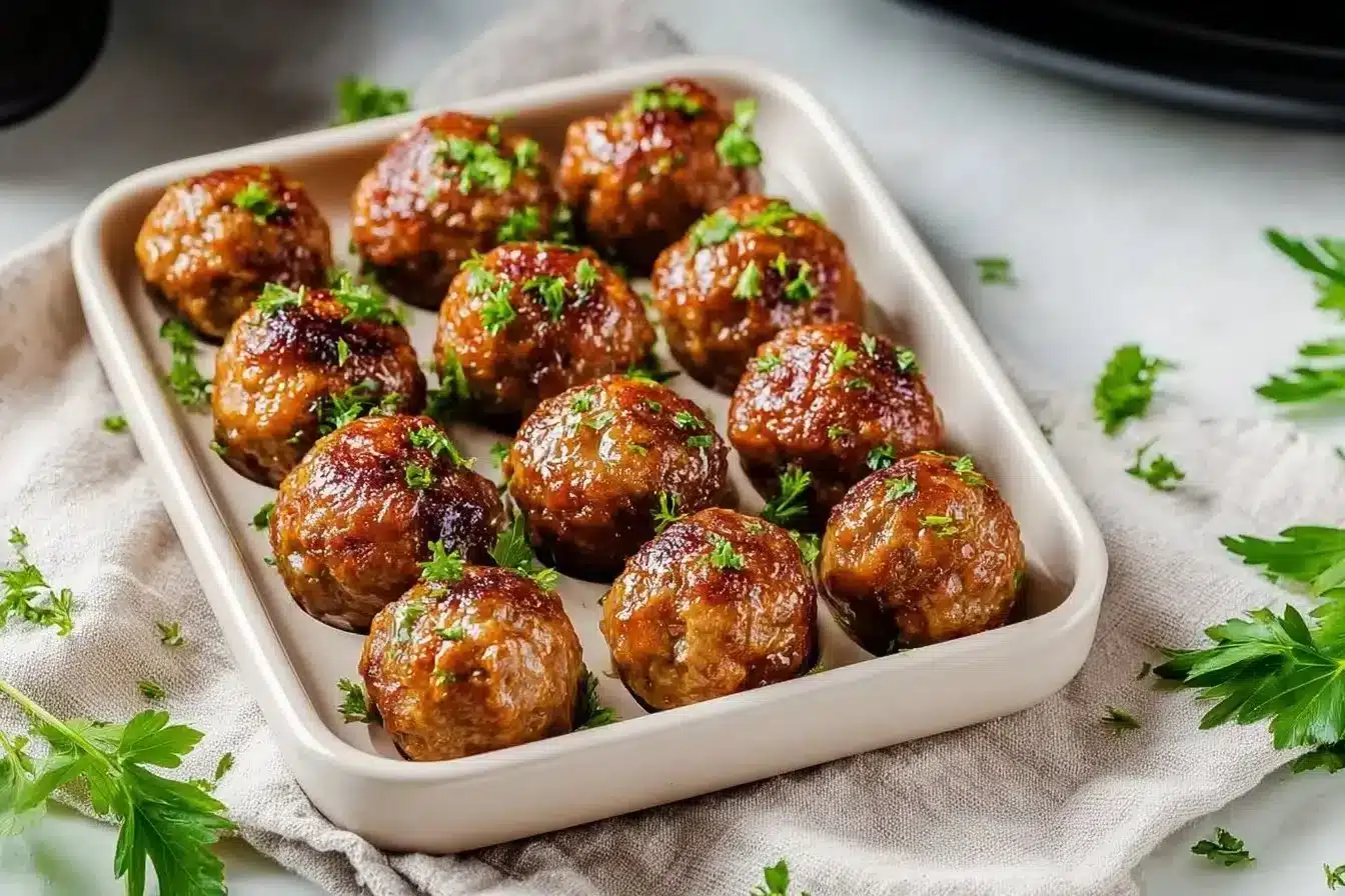 Delicious air fryer meatballs ready to serve.