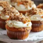 Carrot cake muffins filled with creamy cheesecake for a delicious dessert