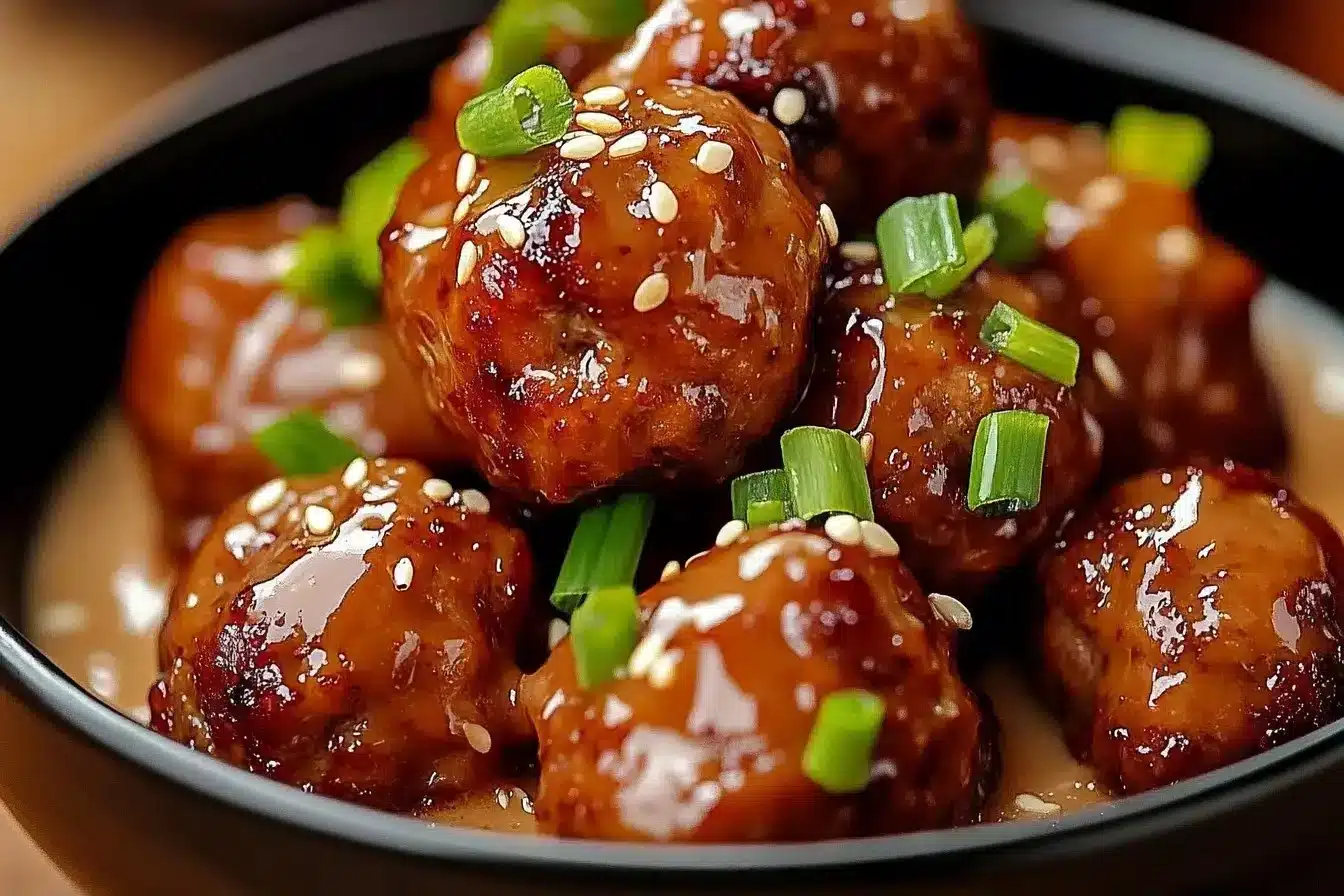 Korean Barbecue Meatballs 1 Delicious Korean barbecue meatballs served with dipping sauce.
