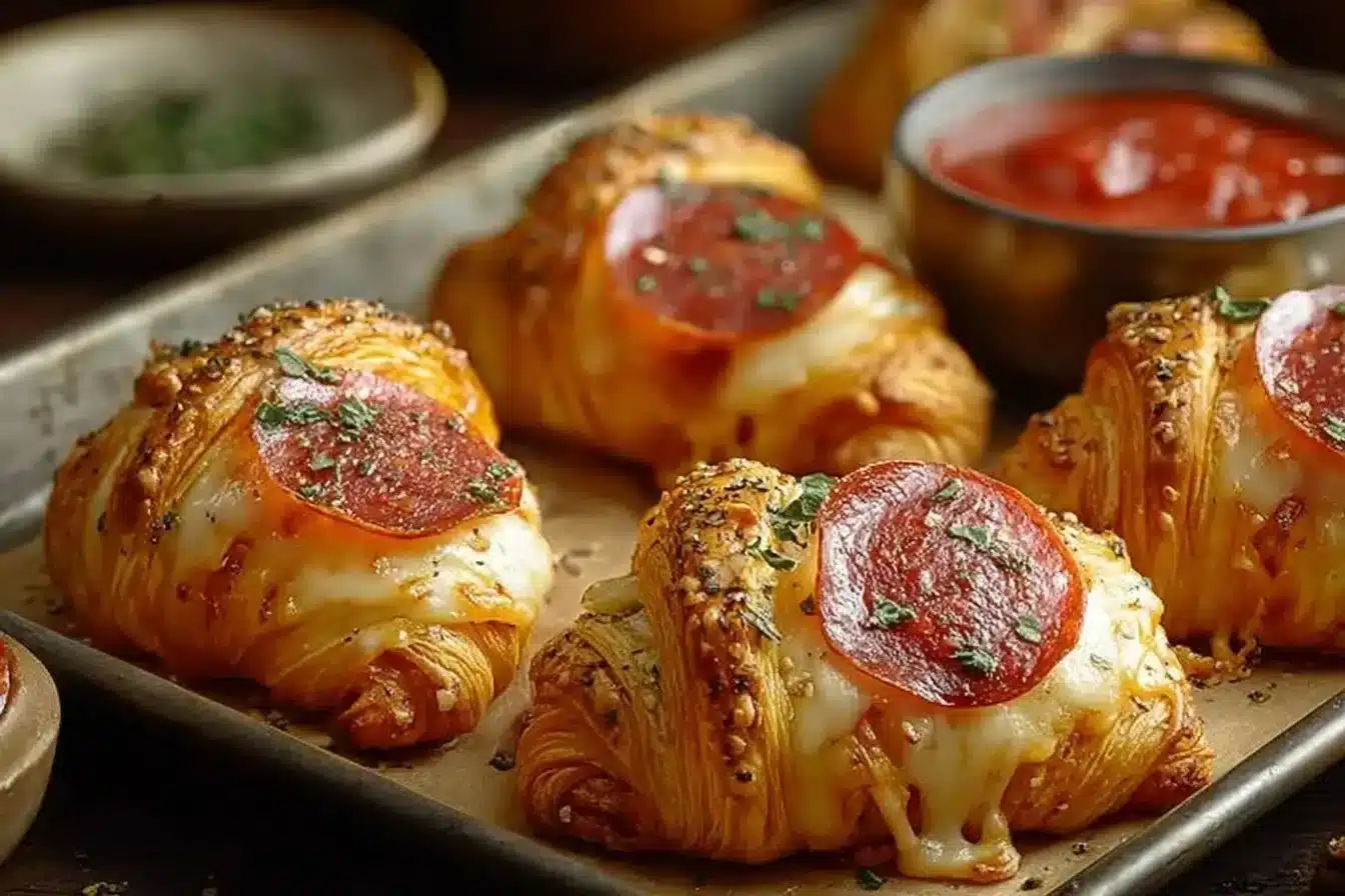 Delicious Mozzarella Pepperoni Croissant Rolls ready to serve hot and fresh.