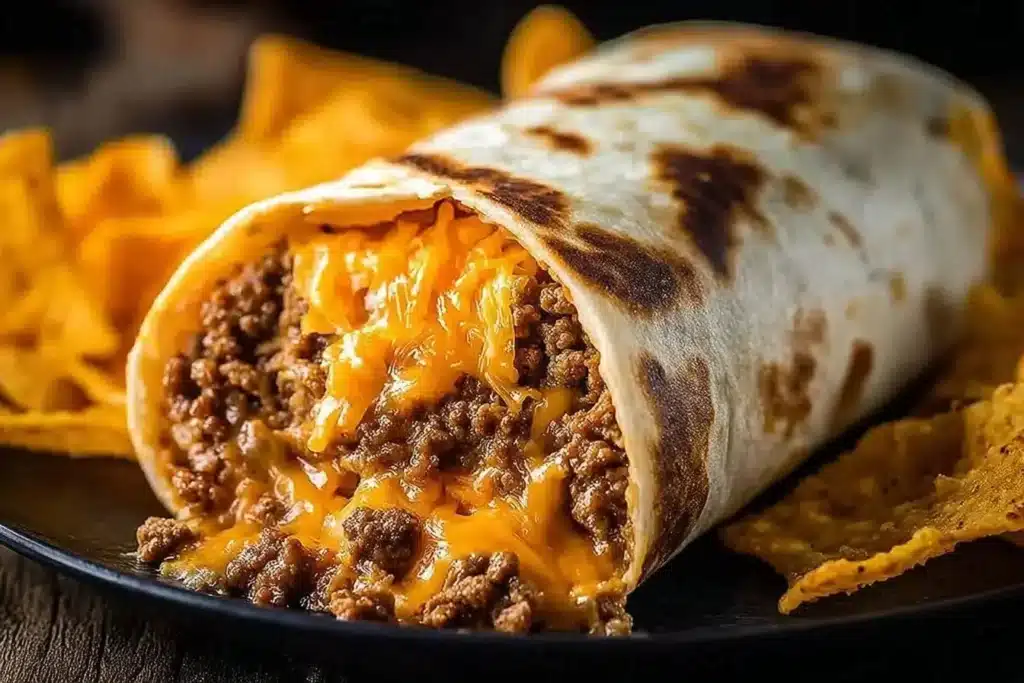 Taco Bell Beef Burrito filled with beef, cheese, and fresh toppings