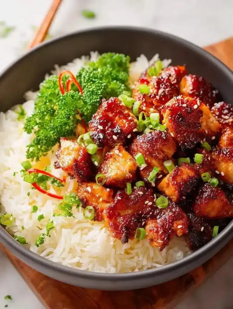 Delicious Air Fryer Teriyaki Chicken served on a plate with vegetables.