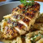Healthy garlic parmesan chicken skillet dinner with fresh ingredients