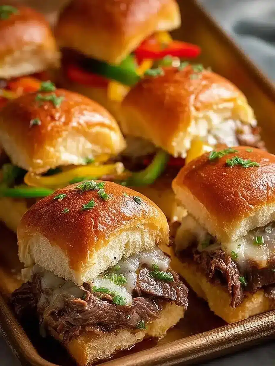 Delicious Philly Cheesesteak Sliders served at a party.