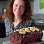 Slice of moist triple chocolate banana bread on a plate