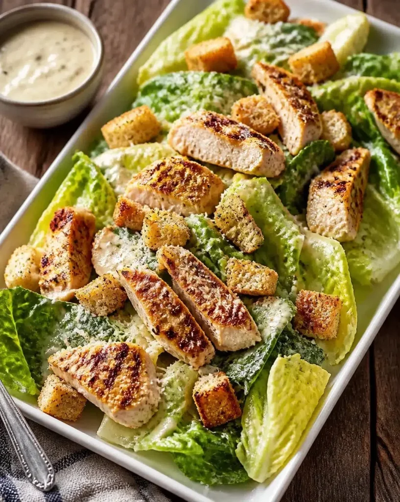 Delicious Charred Chicken Caesar Salad with grilled chicken and romaine lettuce