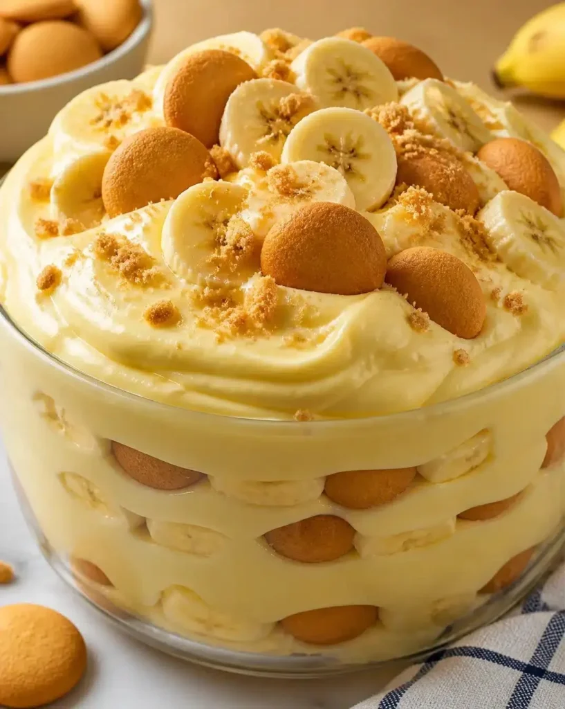 Deliciously creamy banana pudding with a thick, juicy texture served in a bowl.