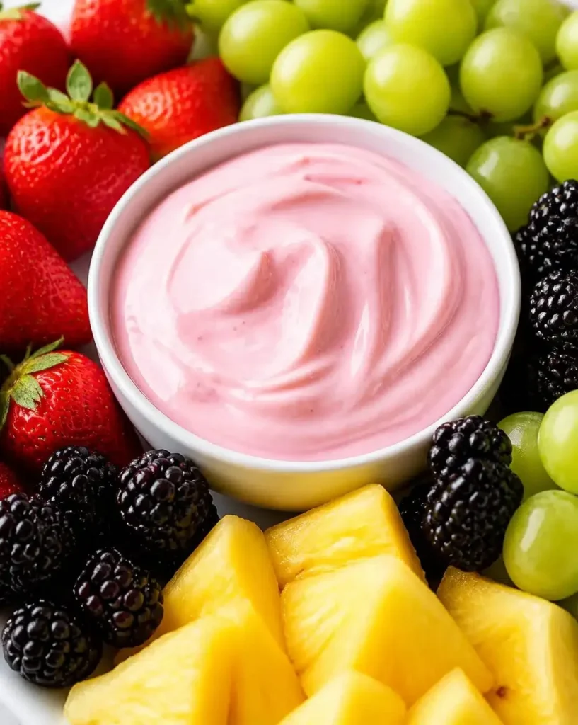 Creamy easy fruit dip served with fresh fruit slices