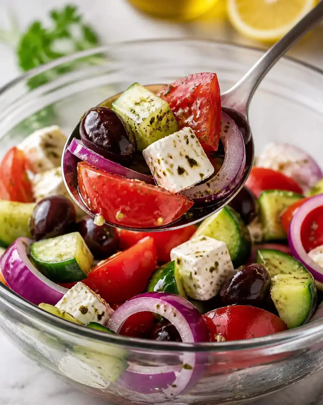 Keto-Friendly Greek Salad with fresh vegetables and feta cheese