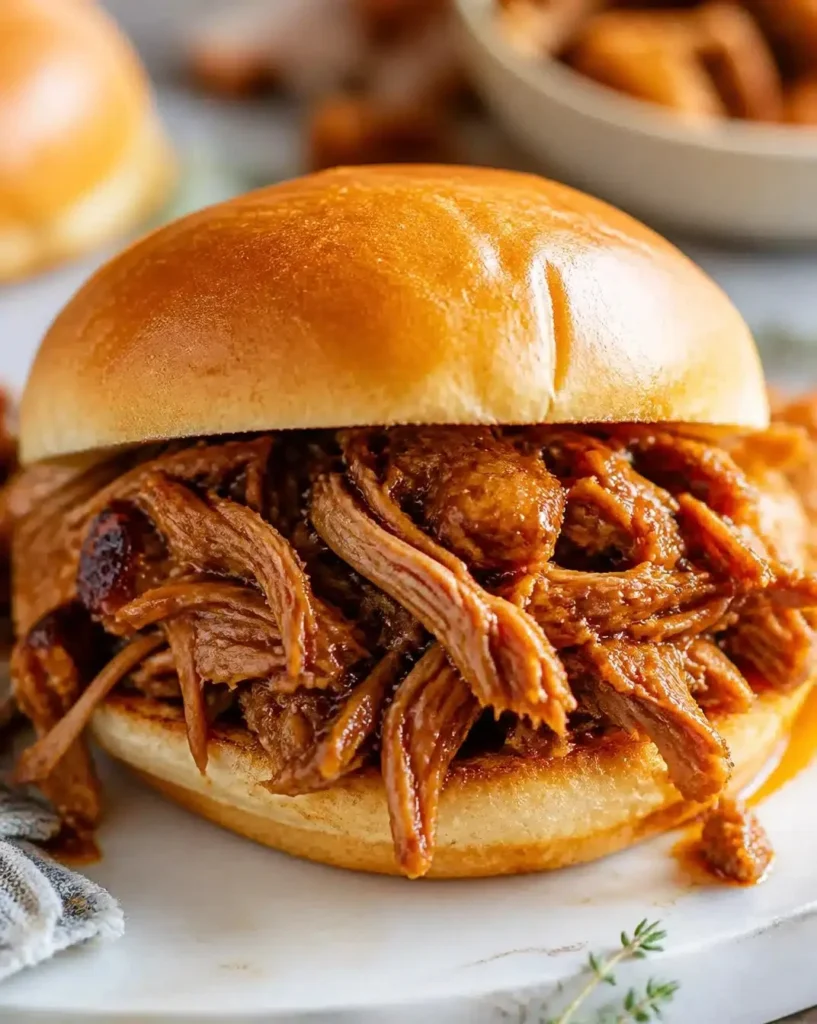 Delicious slow cooker pulled pork served with BBQ sauce and coleslaw