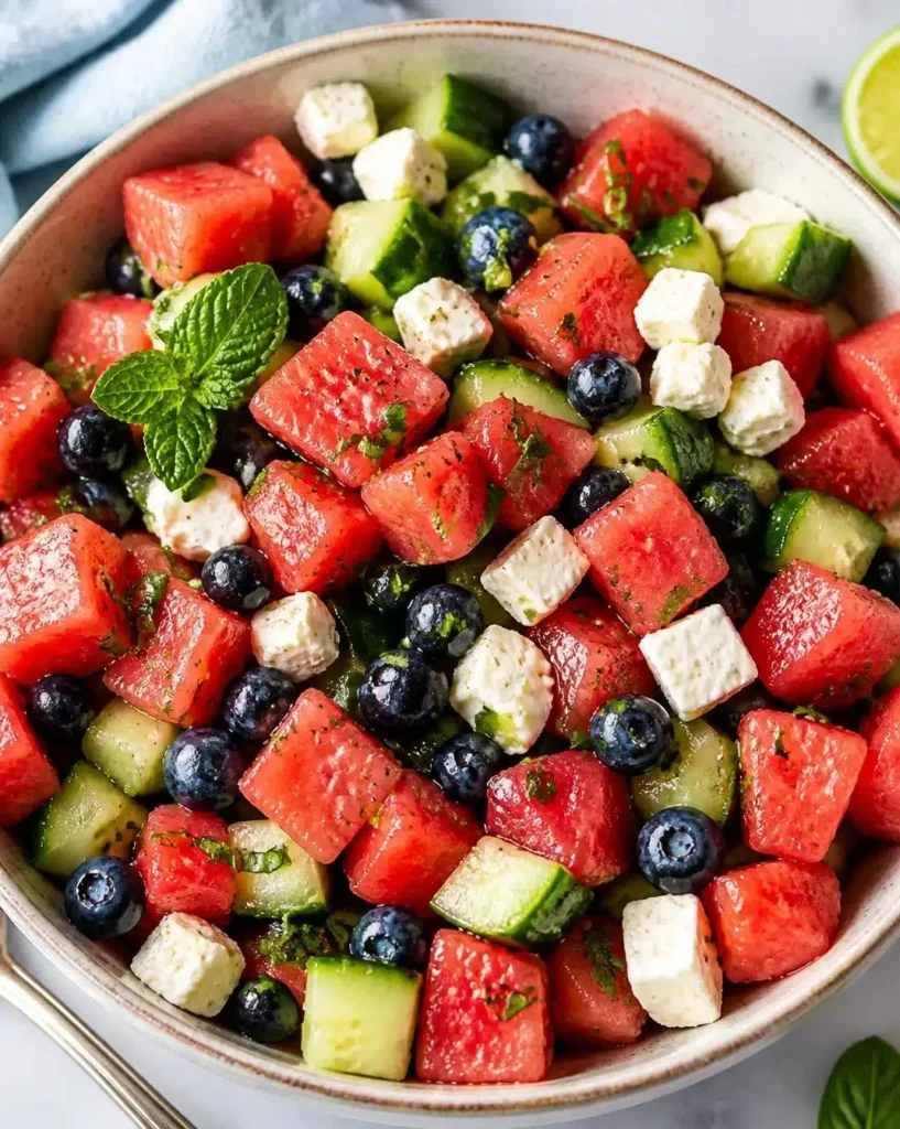 Refreshing watermelon feta salad with mint and balsamic drizzle
