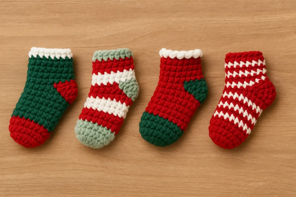 15 minute crochet mini christmas stocking pattern free little socks ornament featured