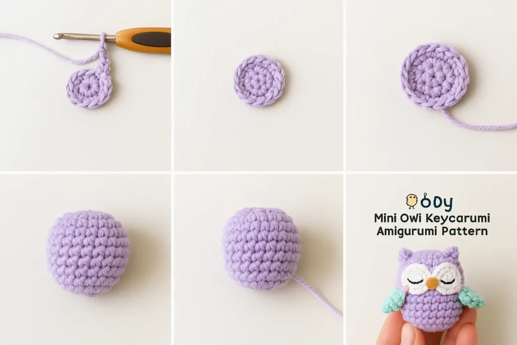 Step-by-step body construction of amigurumi owl free pattern