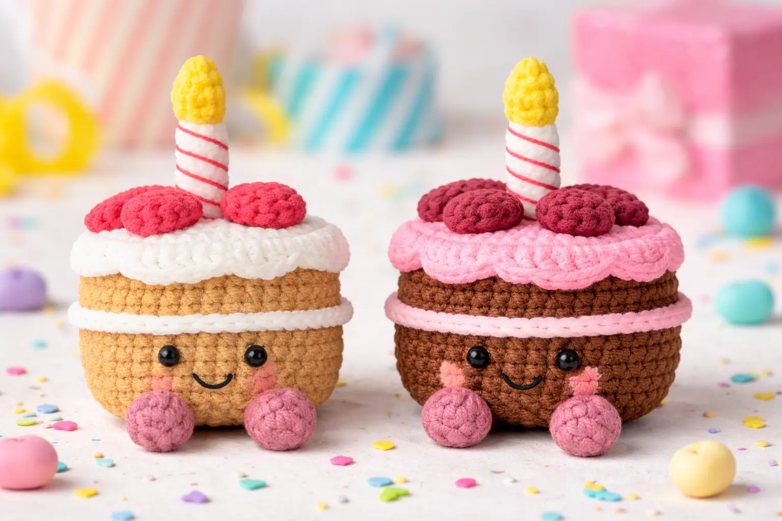 crochet birthday cake jellycat inspired mini keychain free pattern featured