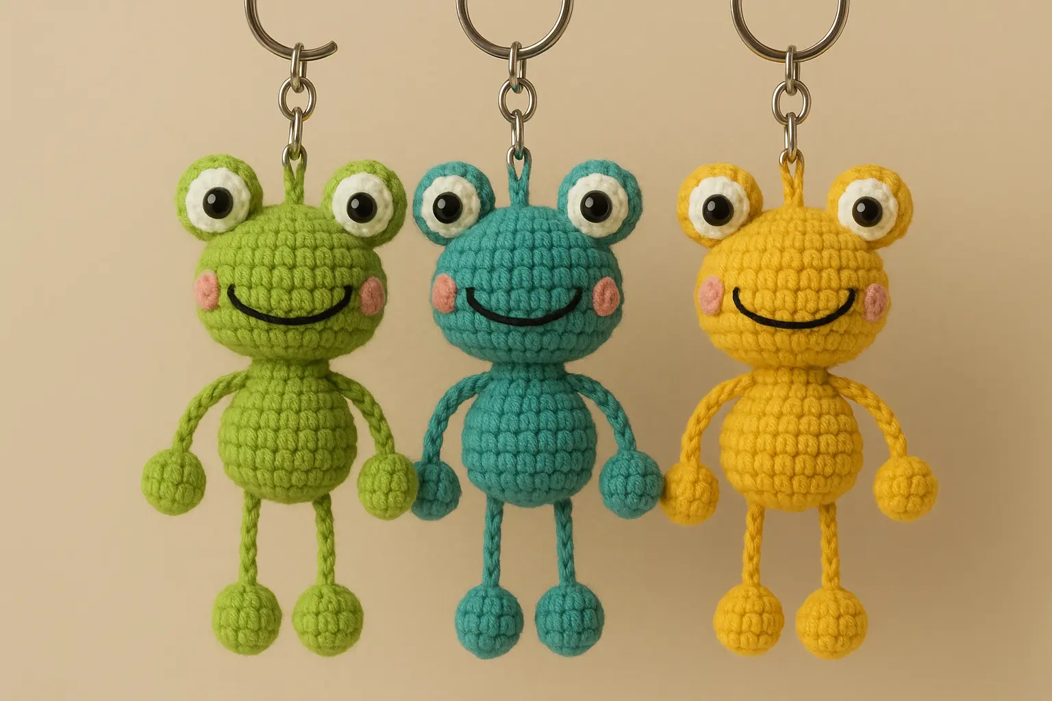 crochet frog keychain dangling leg amigurumi pattern featured