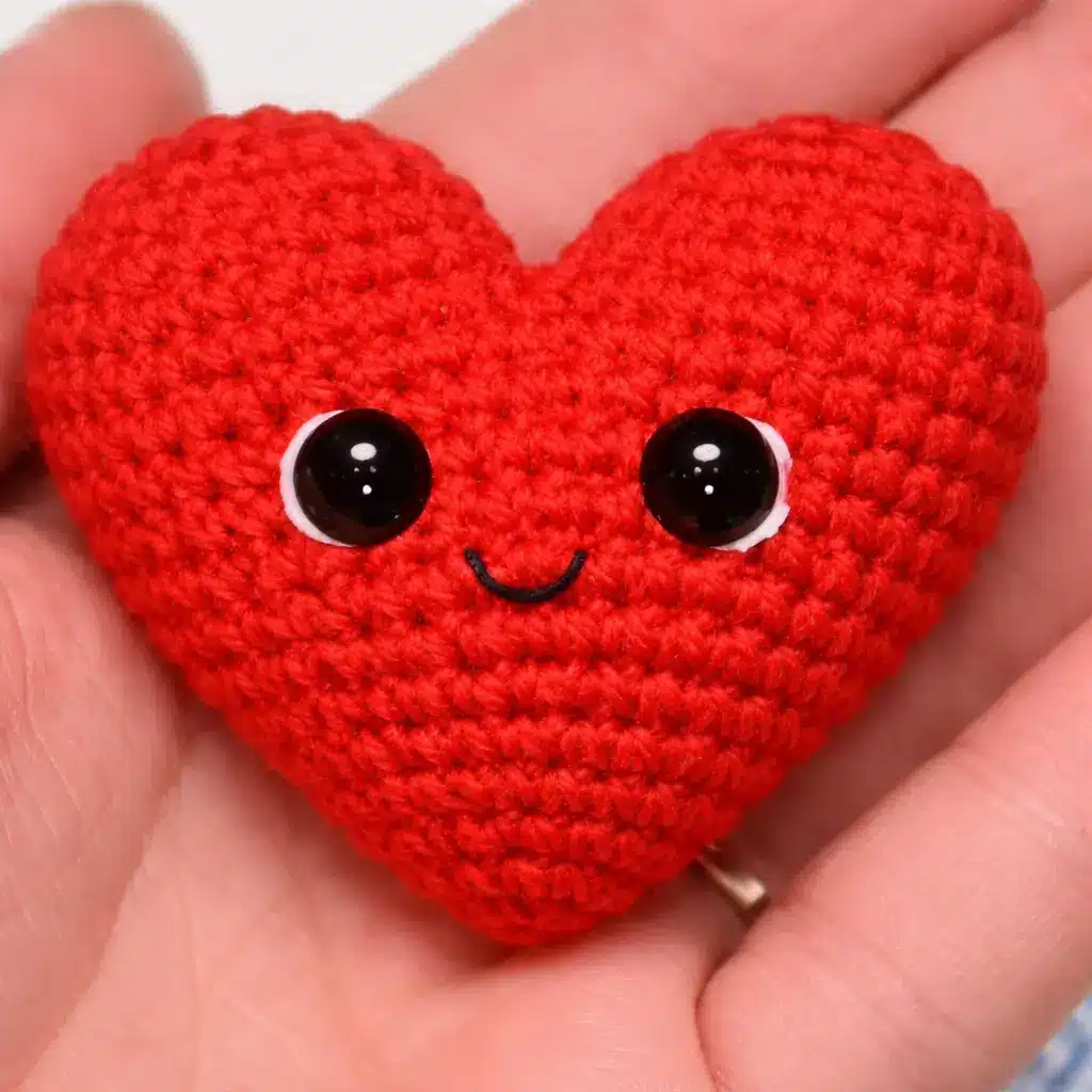 Crochet heart pattern free Valentine heart plush close-up with cute face