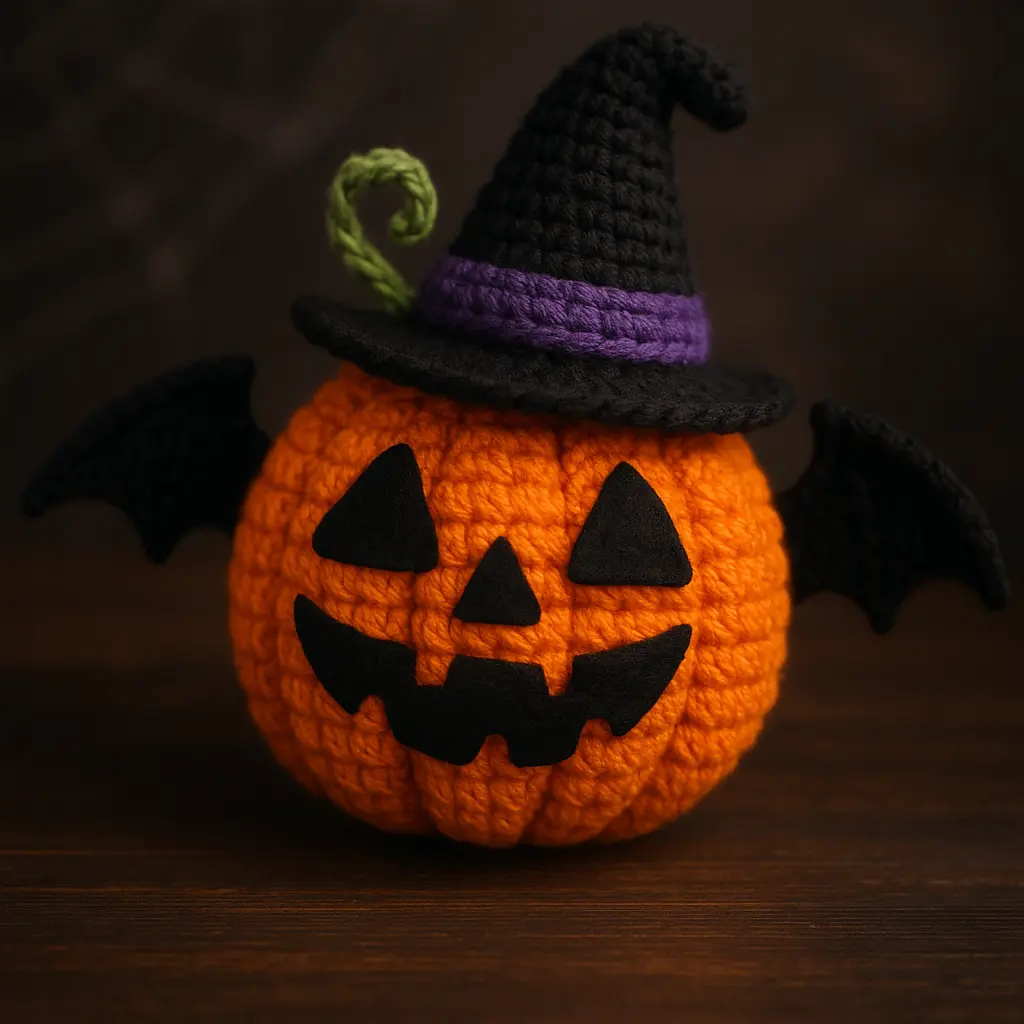 Free Crochet Pumpkin Pattern for Halloween 2 Crochet pumpkin with witch hat and bat wings — free crochet pumpkin pattern for Halloween decor