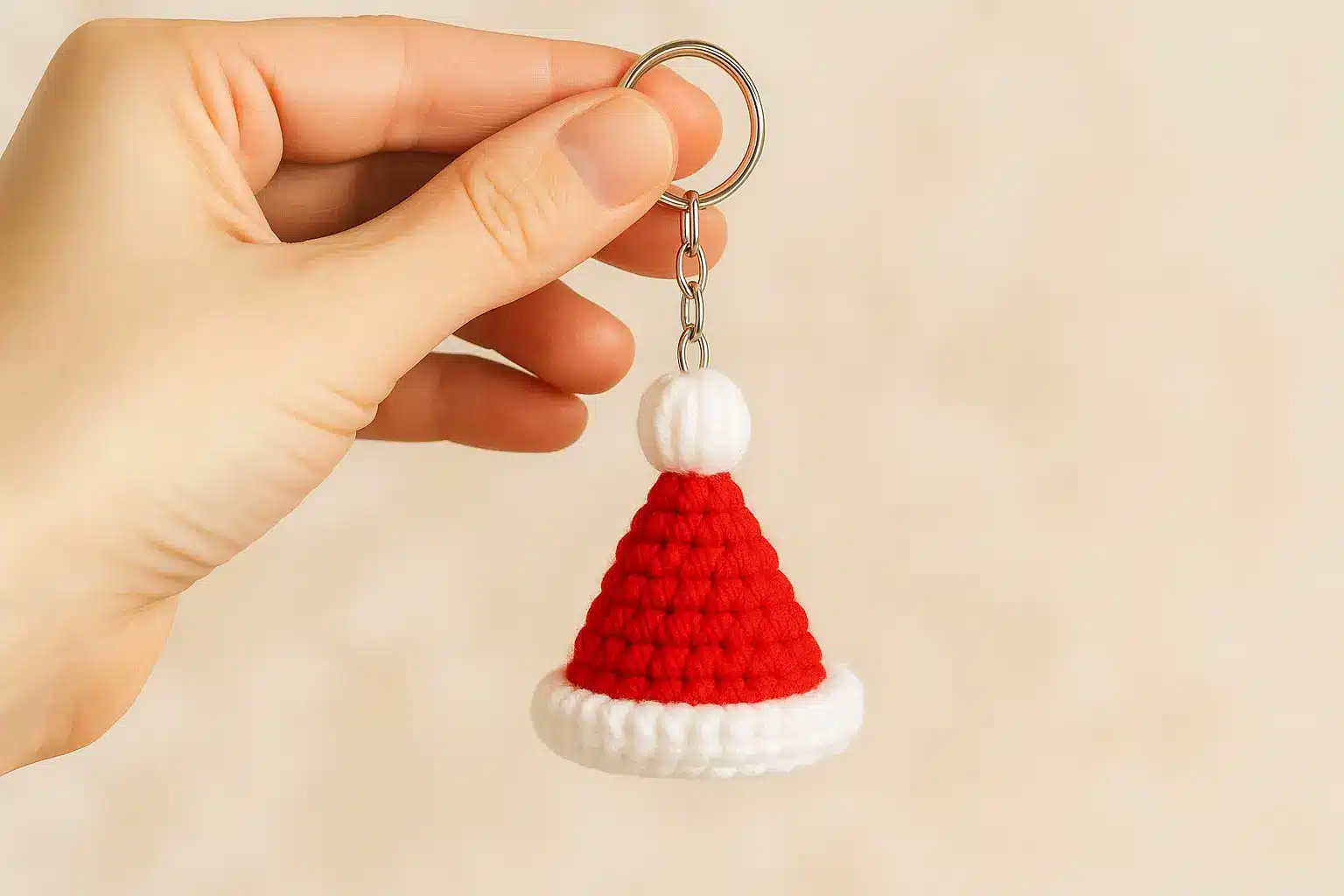 free mini santa hat crochet pattern keychain ornament featured