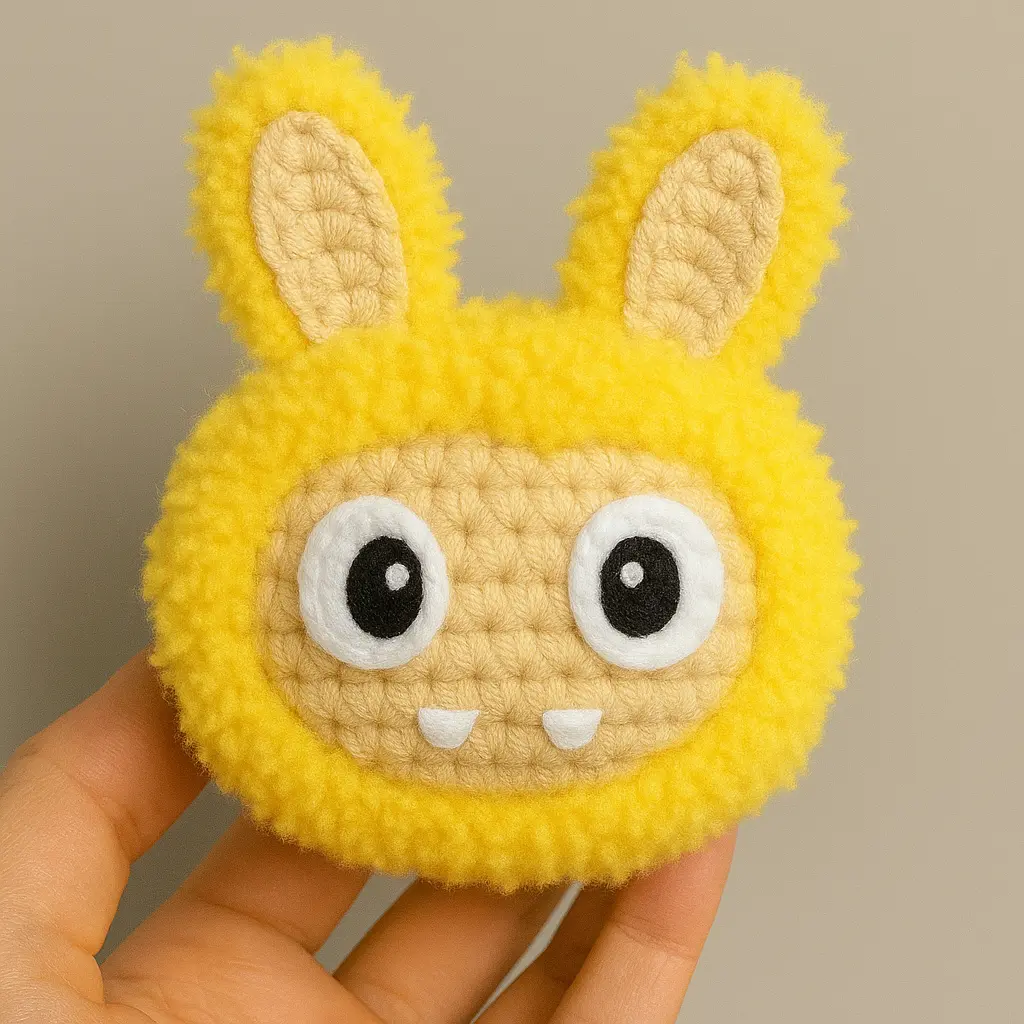 Labubu face with eyes and teeth in crochet
