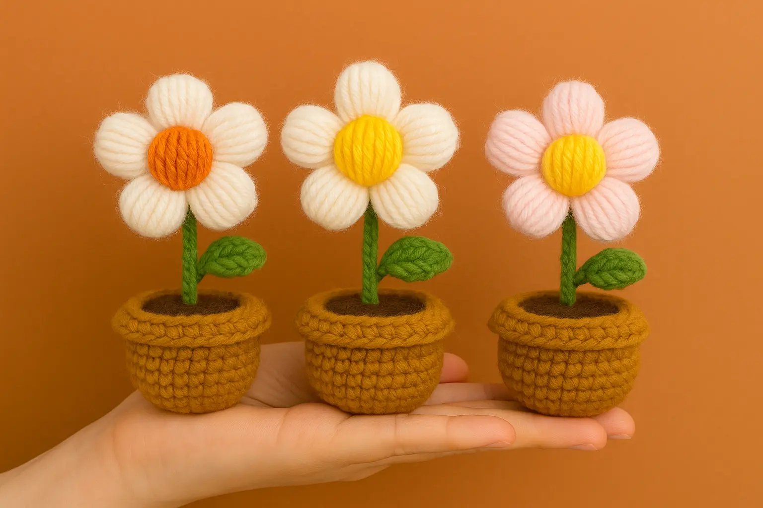mini potted puff flower free crochet pattern beginner friendly featured