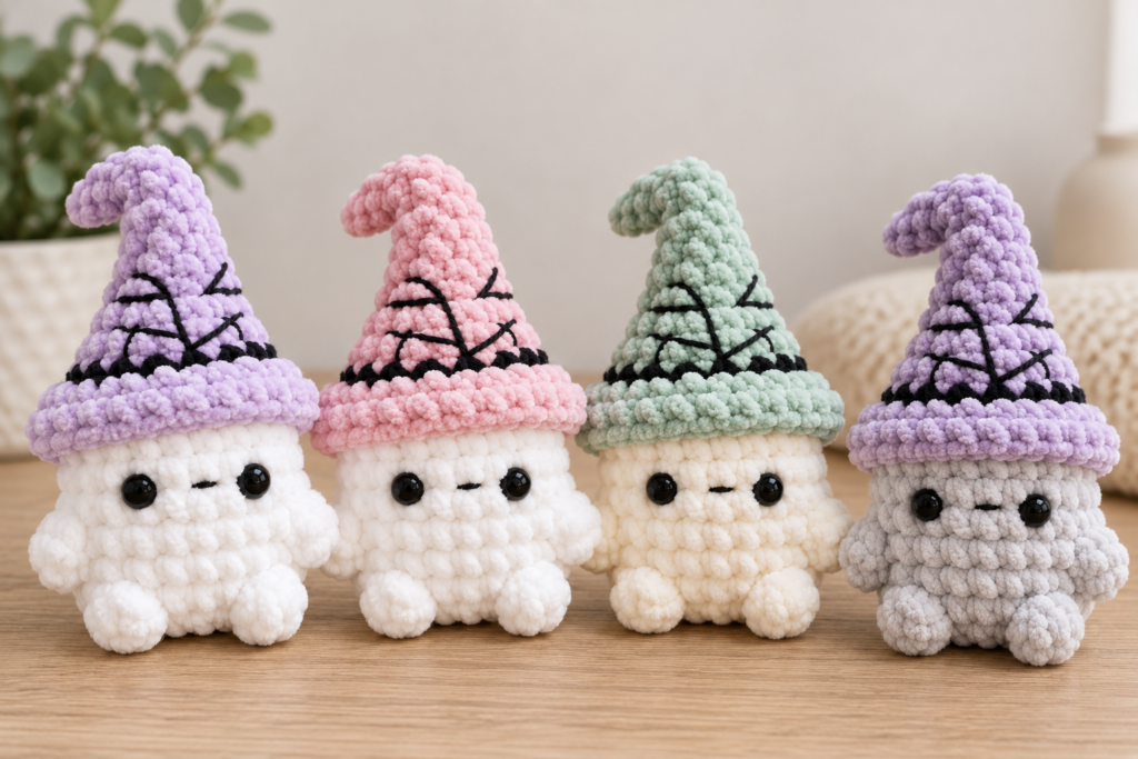 no sew mini witch ghost crochet pattern featured