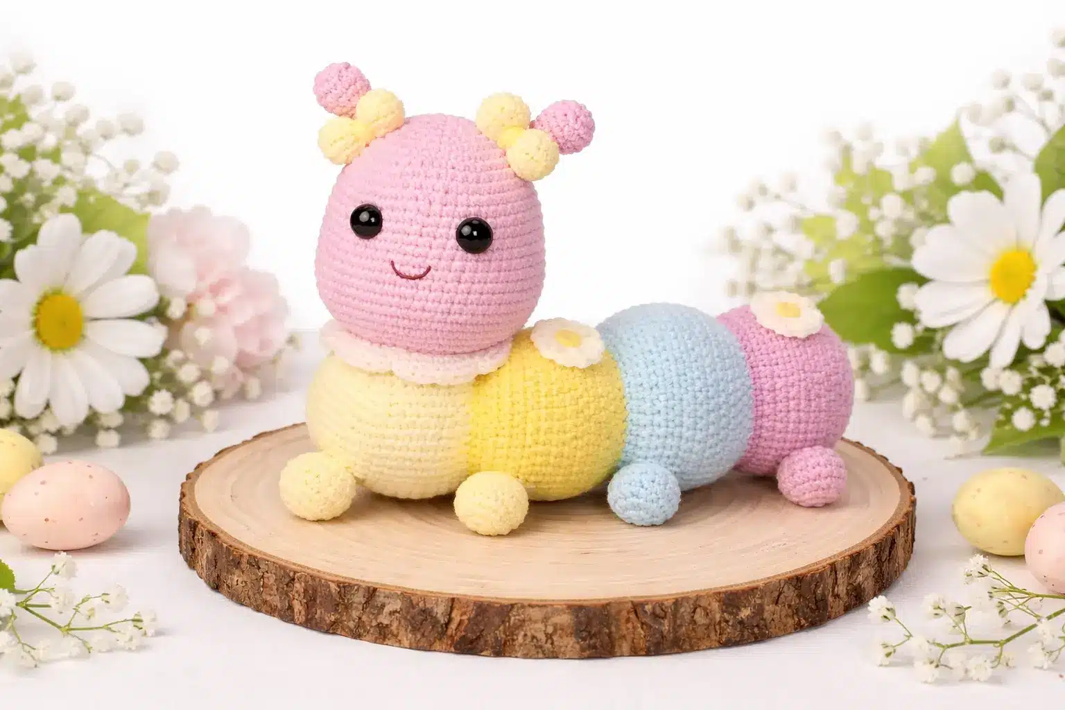 pastel caterpillar crochet pattern free amigurumi tutorial featured